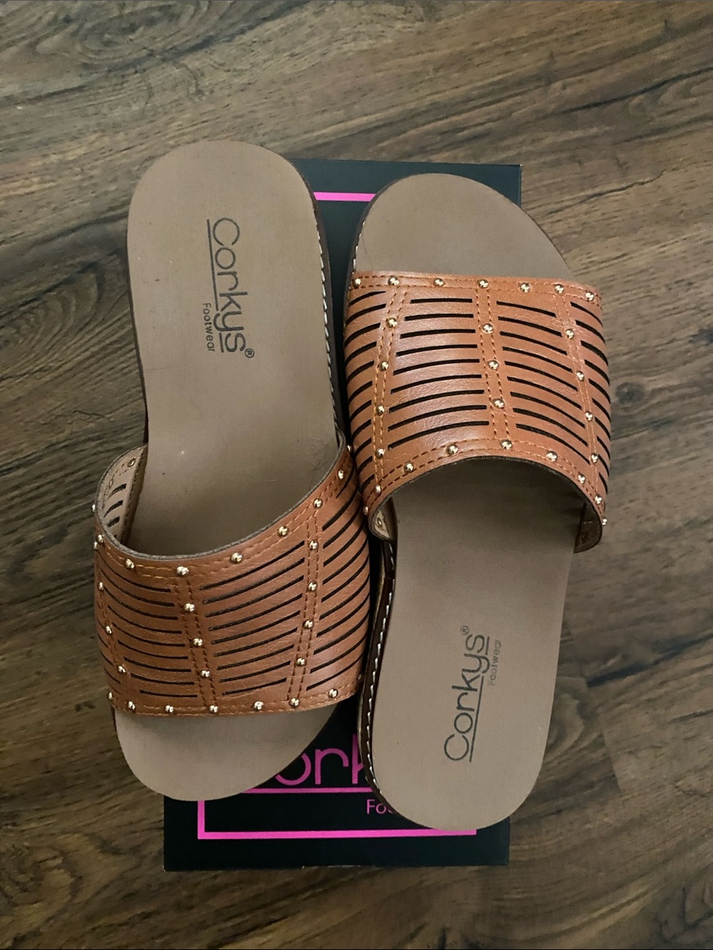Corkys Brown Studded Slide Sandals - Women's Slip-On